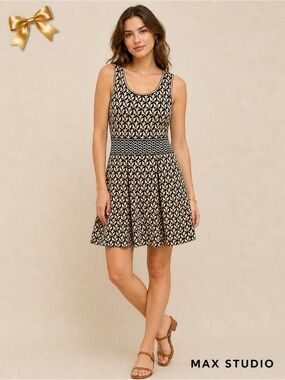 Max Studio Fit & Flare Tan Dress Sz Medium